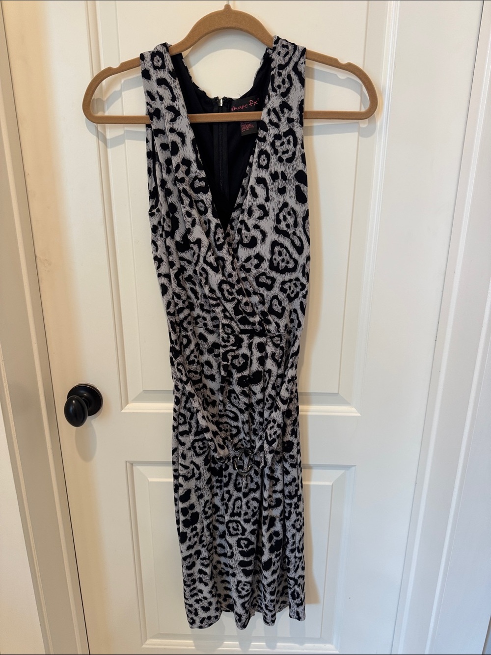 Shape FX Black & Gray Leopard Print Midi Dress with belt date night work wear